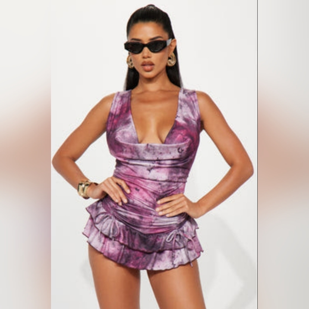 Purple Tie-Dye Ruffled Romper